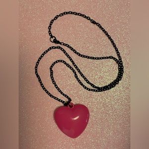 Puffy Heart Necklace Limited Too Black Chain Hot Pink Pendant Lobster Clasp